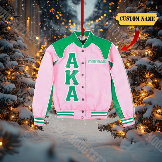 Personalized AKA Christmas Ornament: Pink & Green Sorority Gift