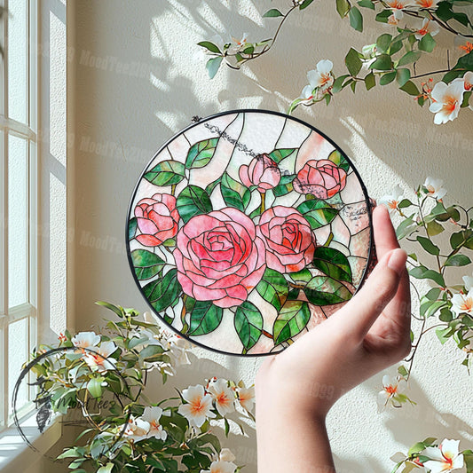 Handmade Roses Stained Glass Suncatcher: Floral Window Hanging