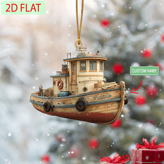 Personalized Tugboat Christmas Ornament: 2D Acrylic Nautical Decoration