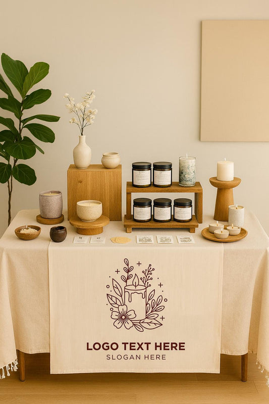 Custom Linen Table Runner with Logo, Personalized Business Branding Cloth, Vendor Market Display Decor, Trade Show Table Cover