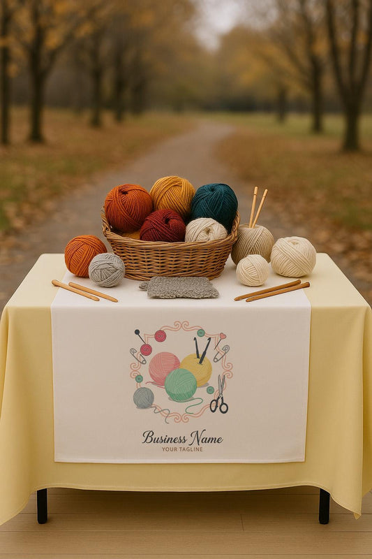 Custom Linen Table Runner with Logo, Craft Fair Display