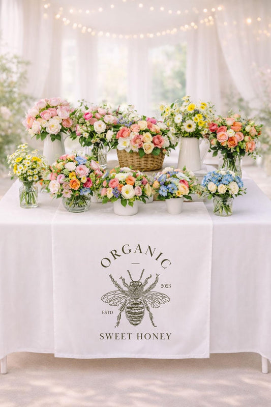 Custom Logo Linen Tablecloth, Rustic Market Table Cover, Farm Wedding Decor