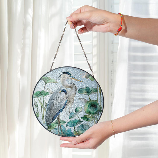Blue Heron Stained Glass Suncatcher: Garden Decor, Heron Lover Gift