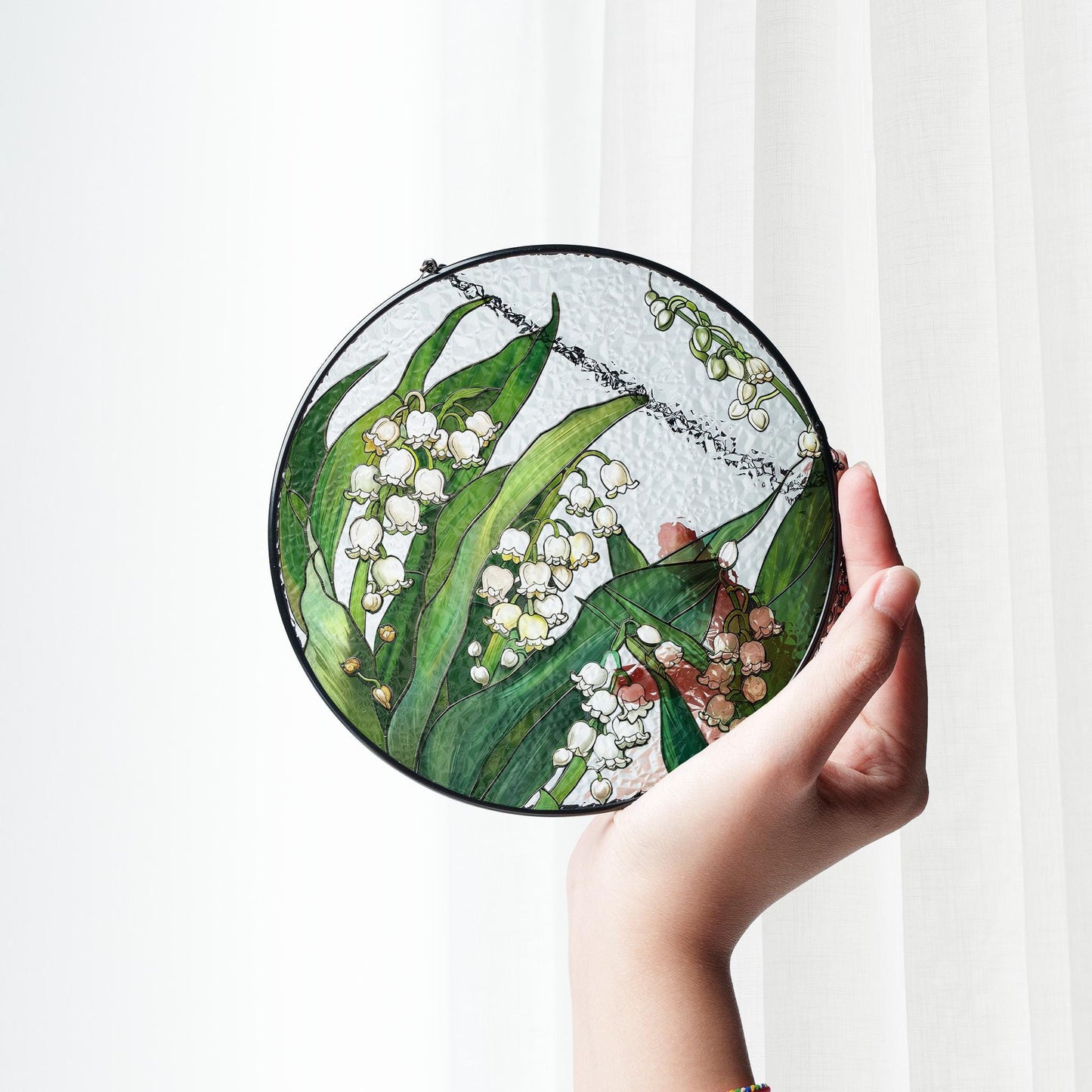 Lily of the Valley Stained Glass Suncatcher: Floral Window Hanging