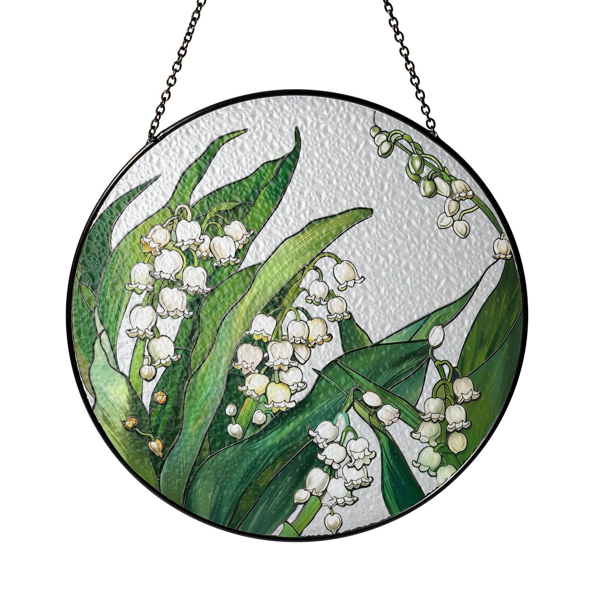 Lily of the Valley Stained Glass Suncatcher: Floral Window Hanging