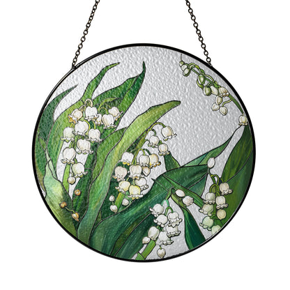 Lily of the Valley Stained Glass Suncatcher: Floral Window Hanging