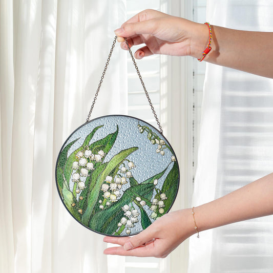 Lily of the Valley Stained Glass Suncatcher: Floral Window Hanging