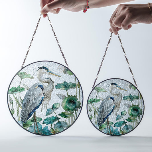 Blue Heron Stained Glass Suncatcher: Garden Decor, Heron Lover Gift