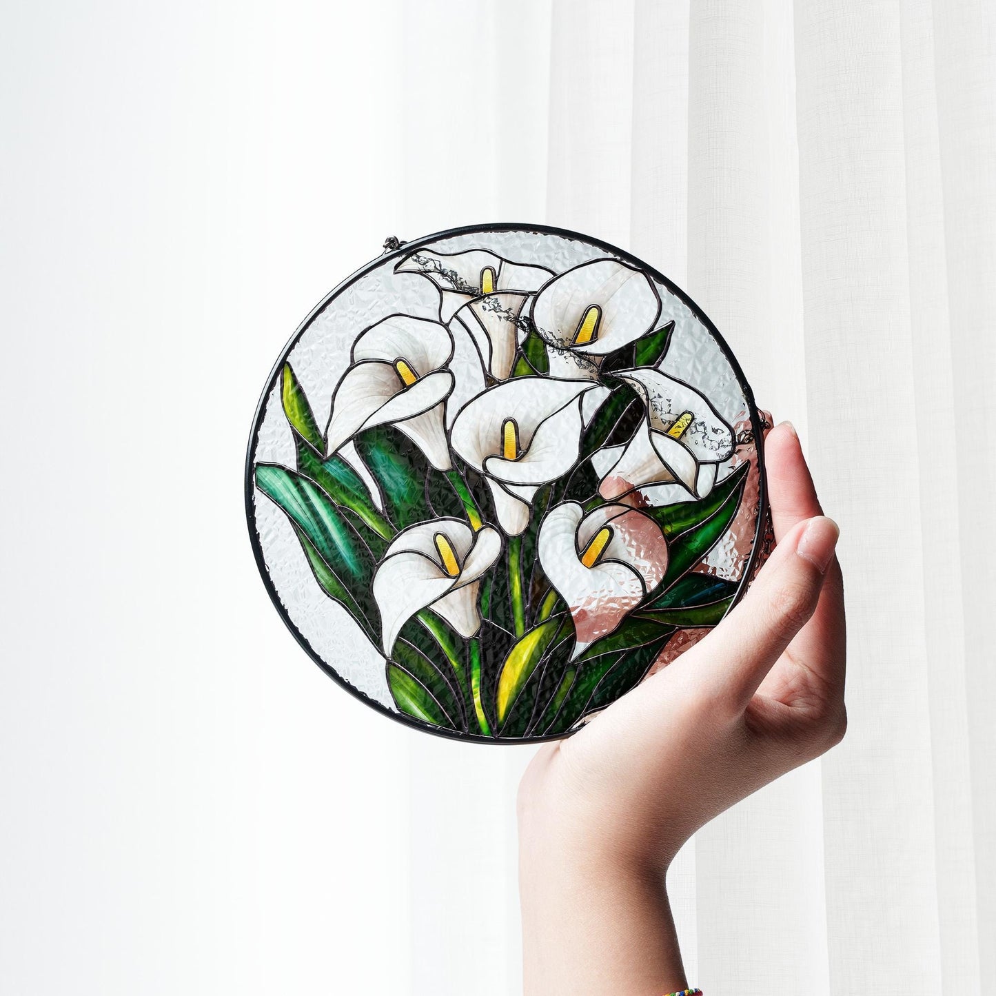 Calla Lily Stained Glass Suncatcher: Garden Window Decoration