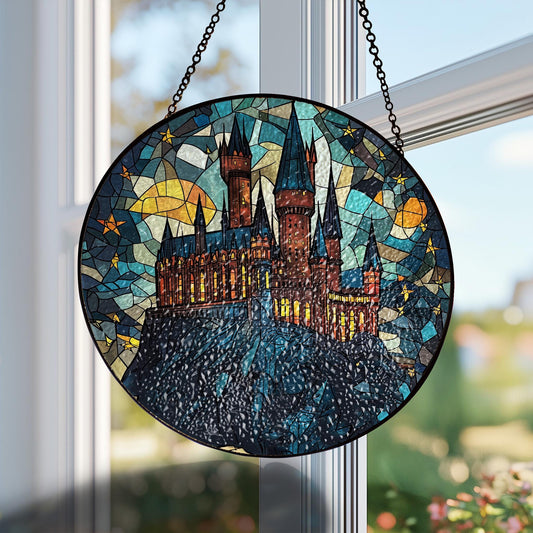 Glass Wizard Castle 2D Window: Book Lover Window Decor