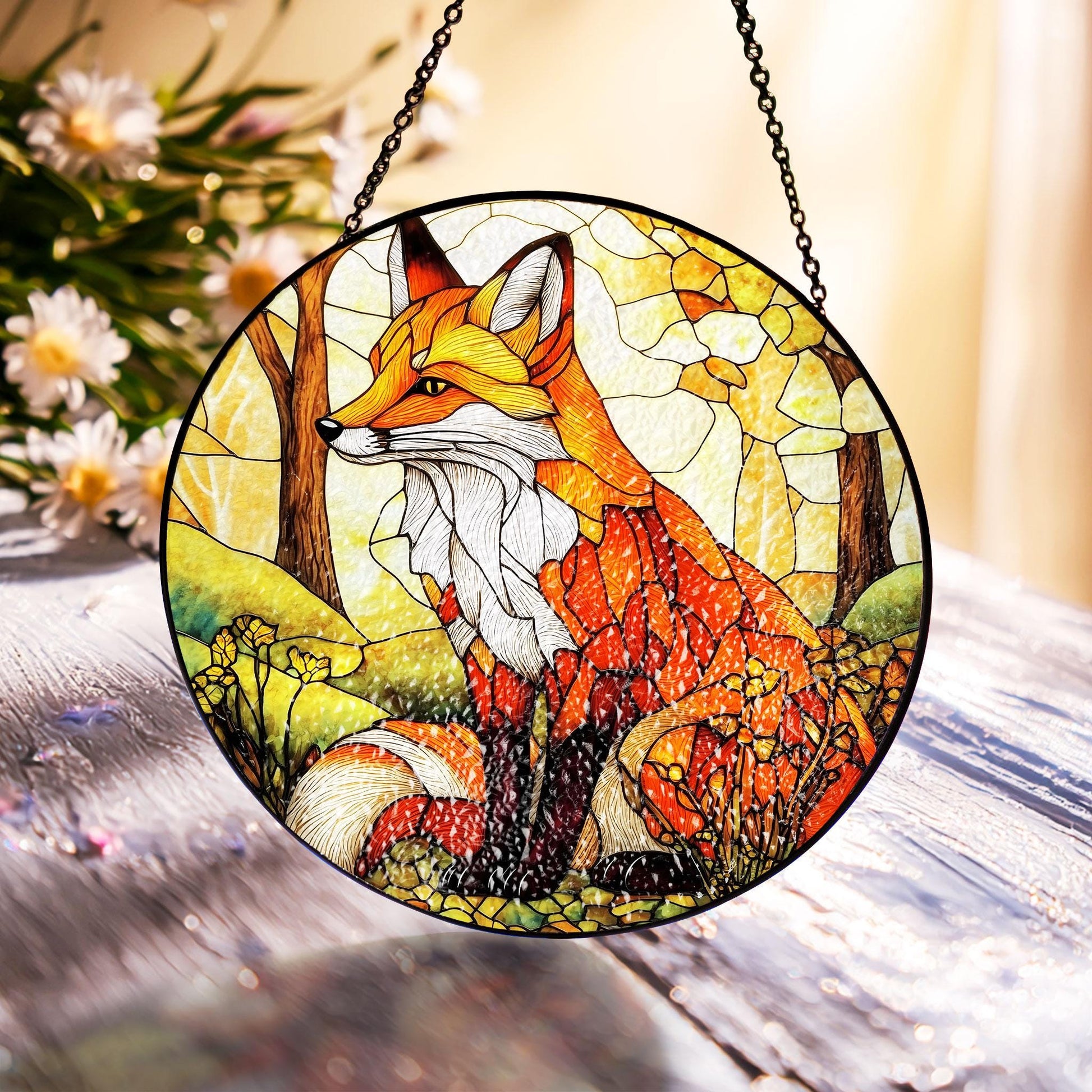 Fox Stained Glass Suncatcher: Wild Animal Home Decor