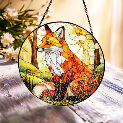 Fox Stained Glass Suncatcher: Wild Animal Home Decor