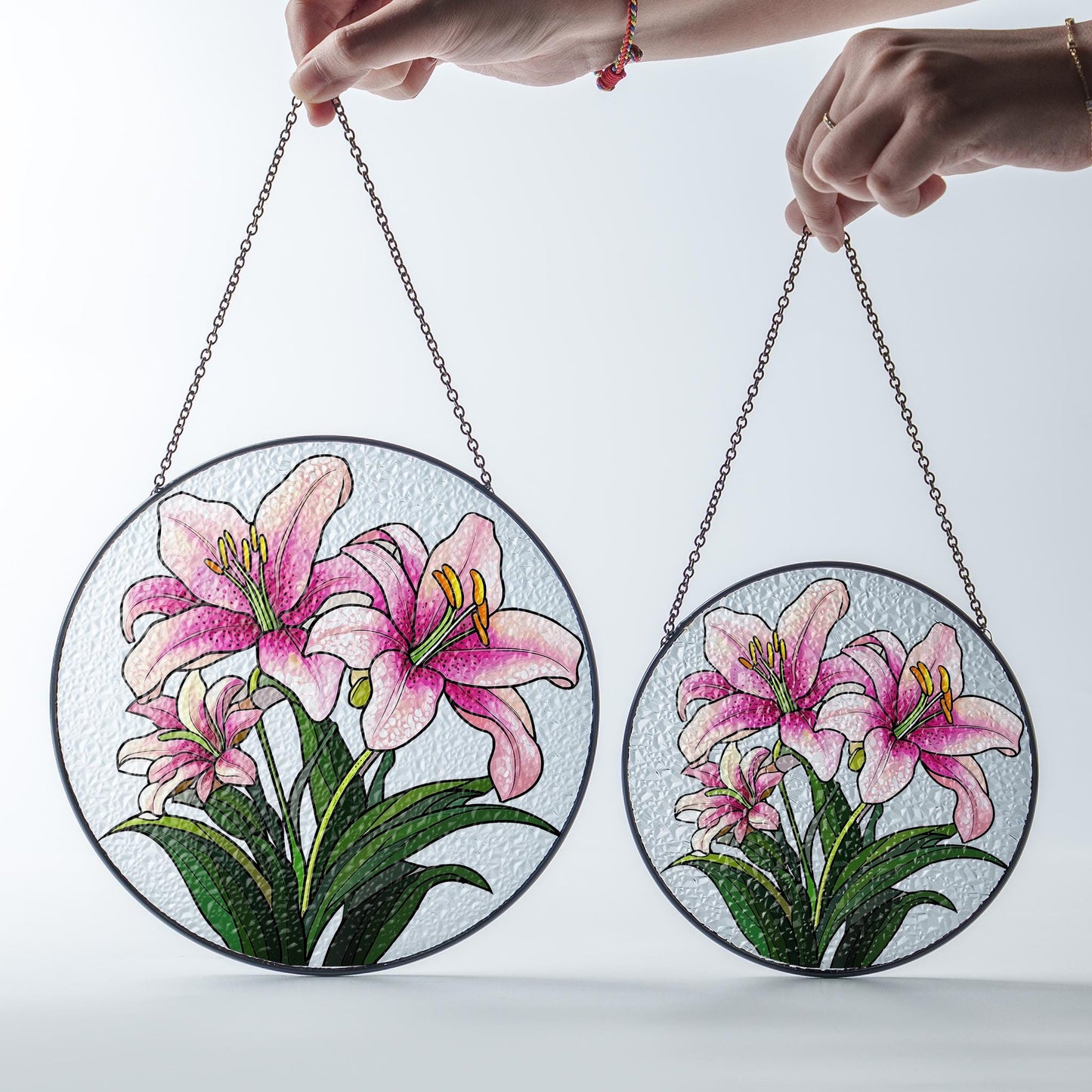Pink Lily Stained Glass Suncatcher: Floral Home Decor