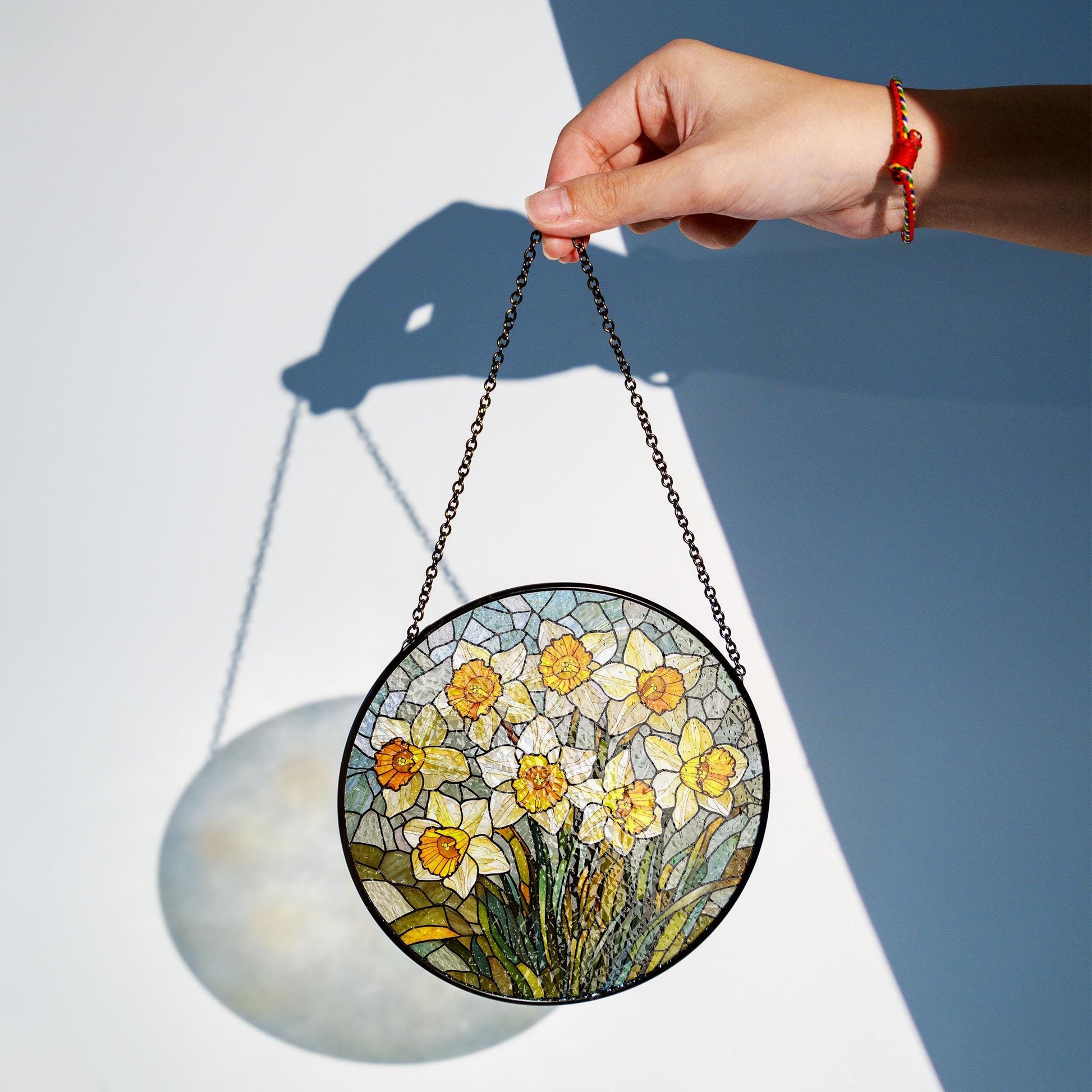 Daffodil Stained Glass Window Hanging: Floral Home Decor