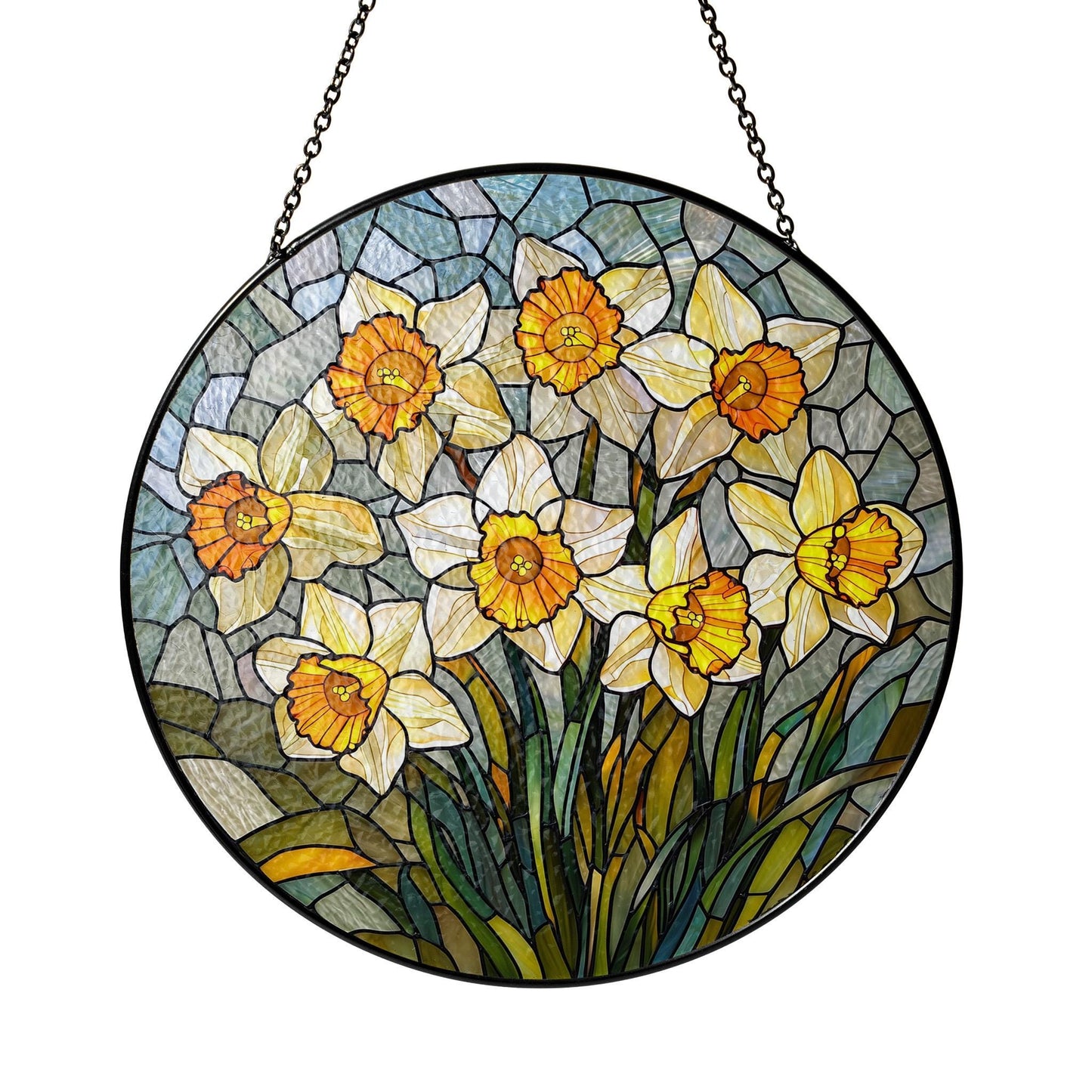 Daffodil Stained Glass Window Hanging: Floral Home Decor