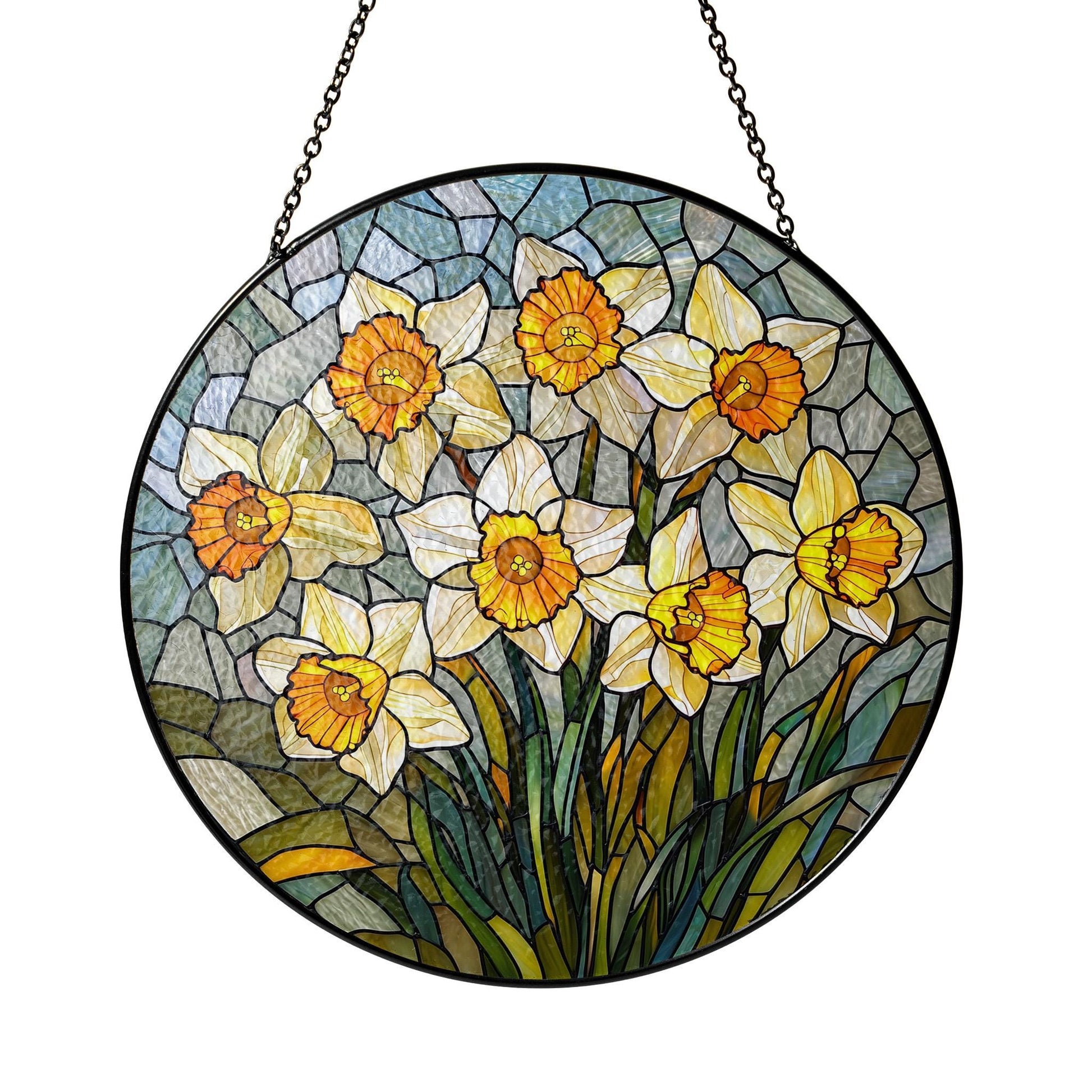 Daffodil Stained Glass Window Hanging: Floral Home Decor