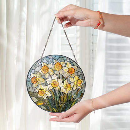 Daffodil Stained Glass Window Hanging: Floral Home Decor