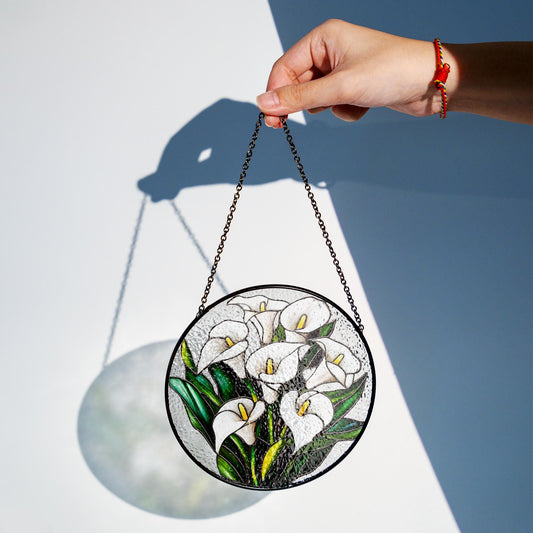 Calla Lily Stained Glass Suncatcher: Garden Window Decoration