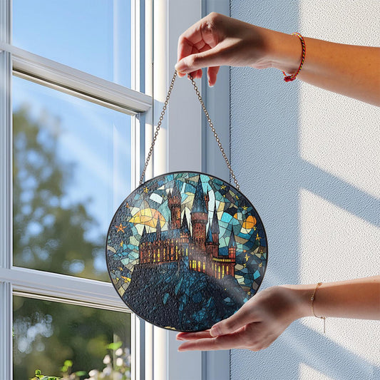 Glass Wizard Castle 2D Window: Book Lover Window Decor