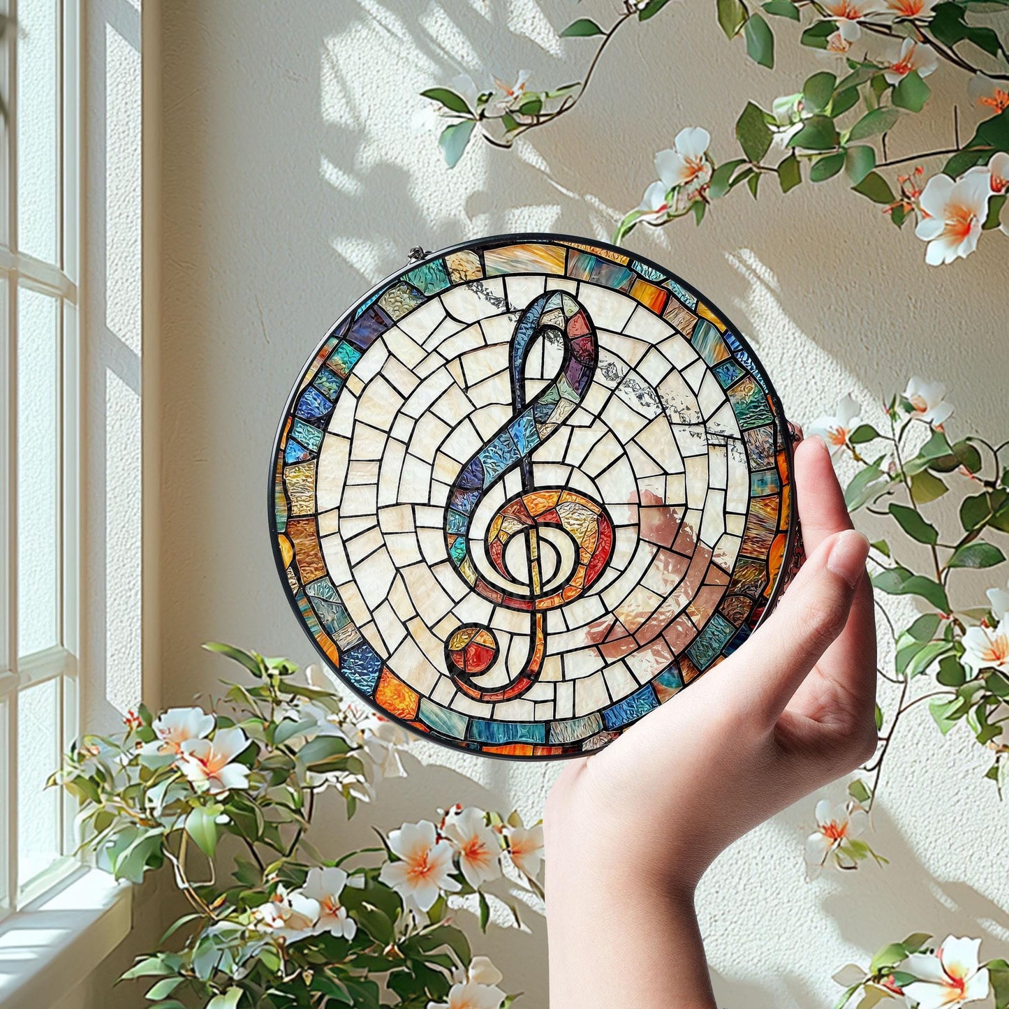Musical Stained Glass Suncatcher: Music Decor Gift