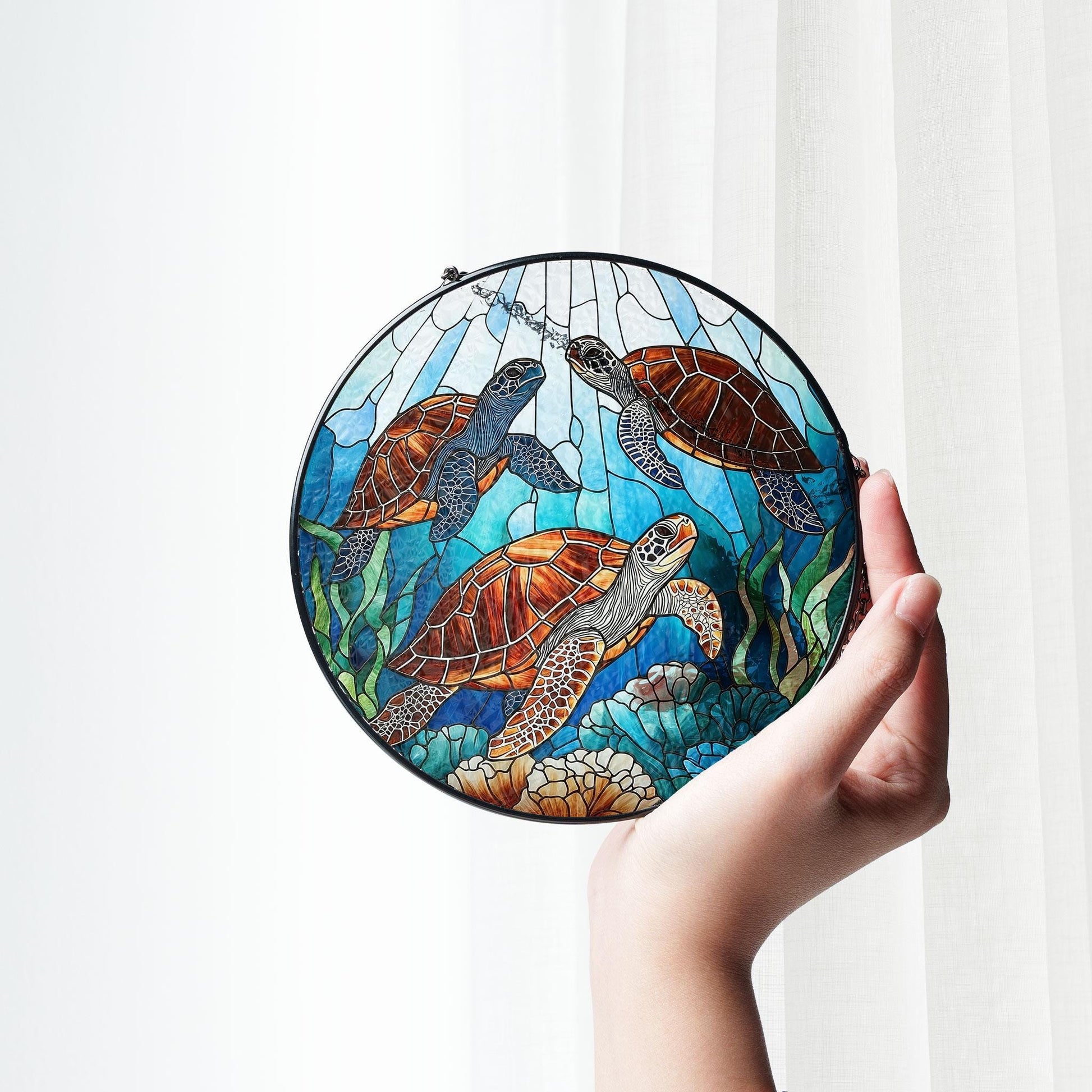 Sea Turtle Stained Glass Suncatcher: Nature Window Ornament