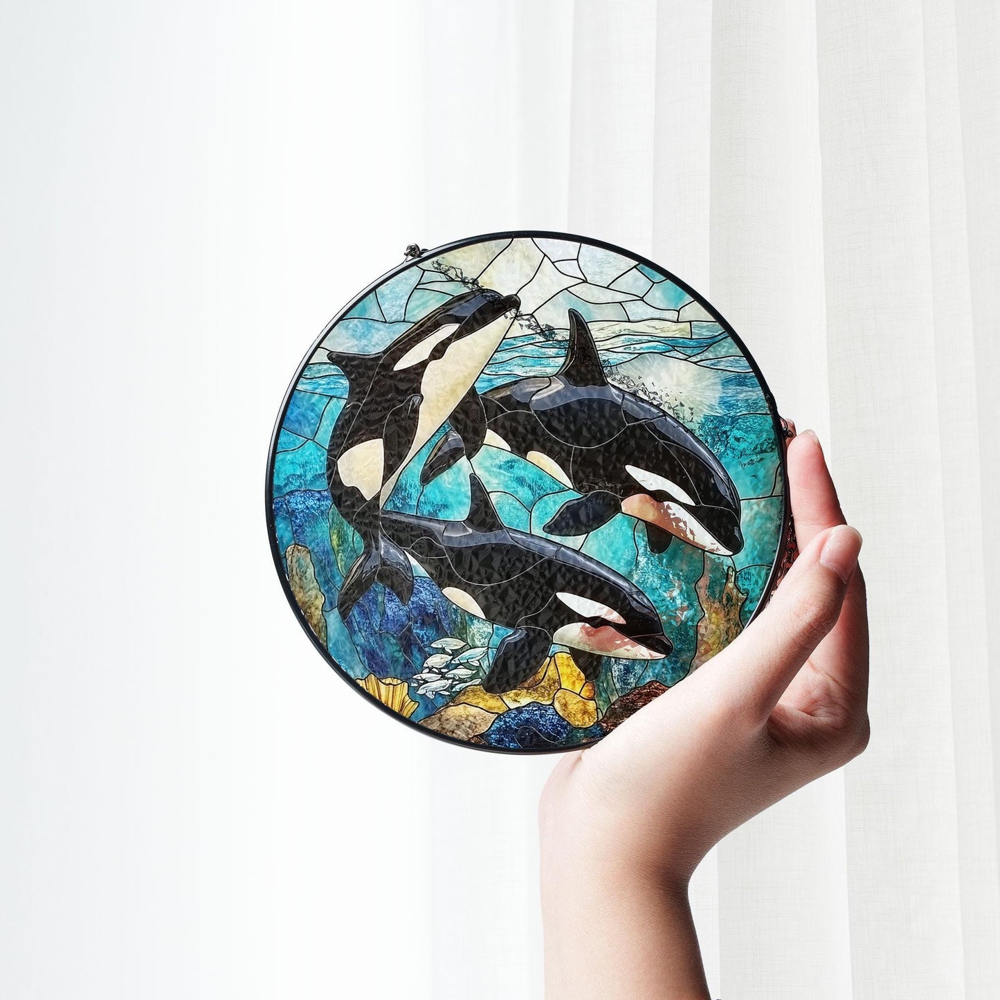 Orca Stained Glass Suncatcher: Whale Wall Art Decor