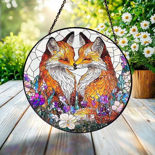 Fox Couple Stained Glass Suncatcher: Farmhouse Window Ornament