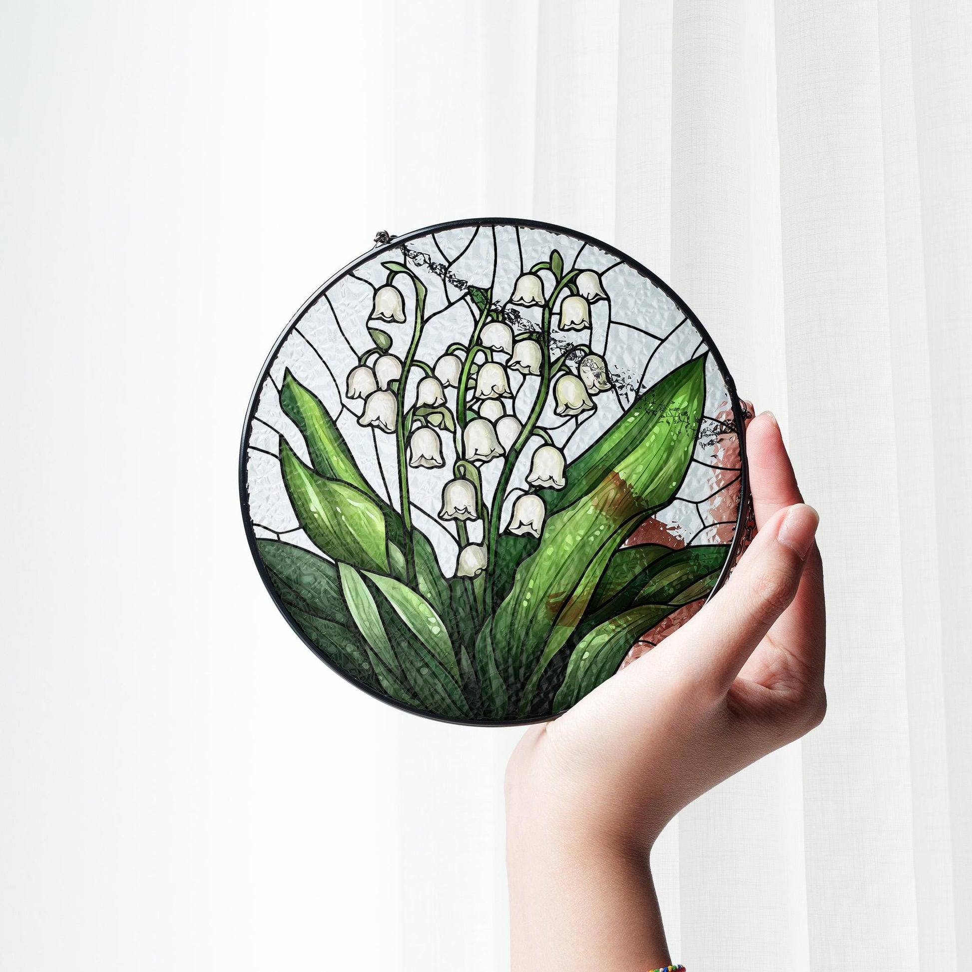 Lily of the Valley Stained Glass Suncatcher: Floral Window Decor