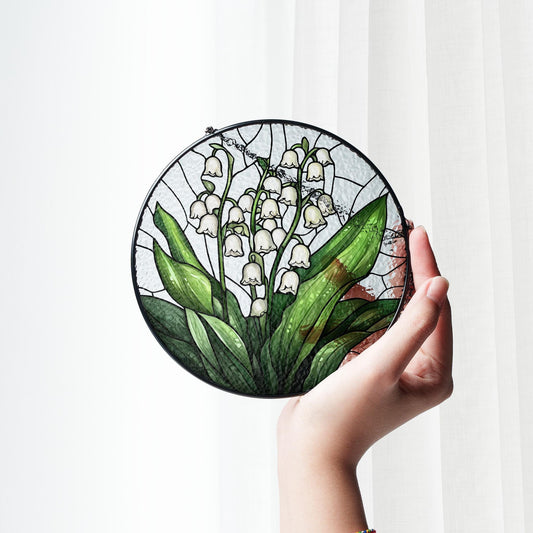 Lily of the Valley Stained Glass Suncatcher: Floral Window Decor