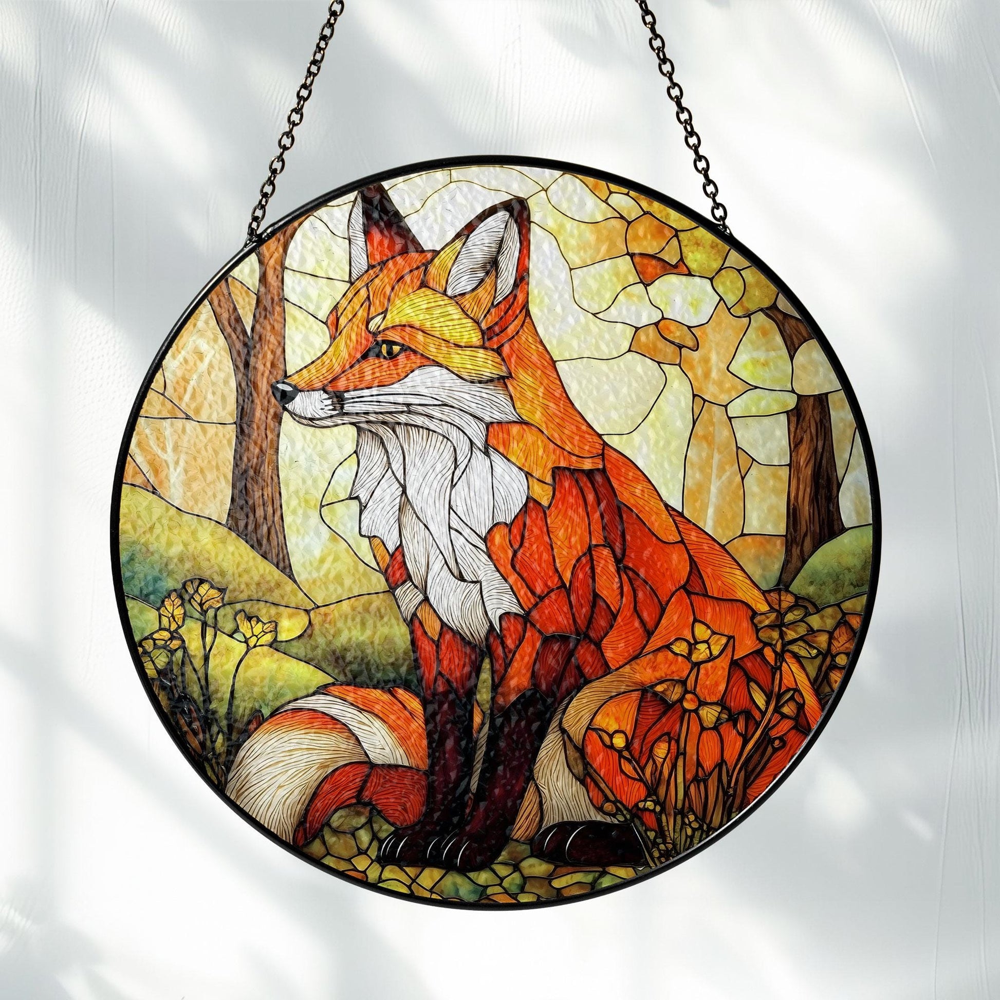 Fox Stained Glass Suncatcher: Wild Animal Home Decor