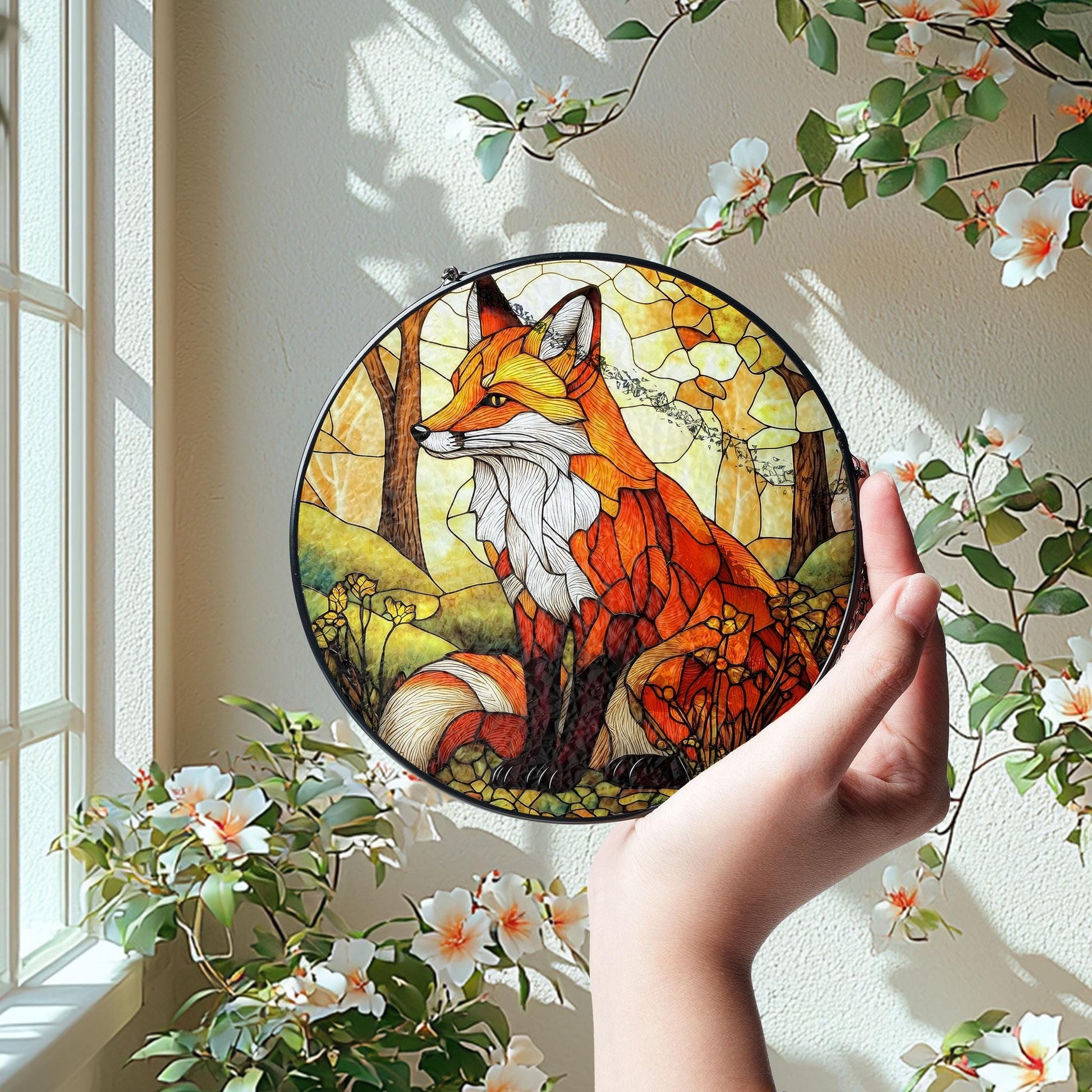 Fox Stained Glass Suncatcher: Wild Animal Home Decor