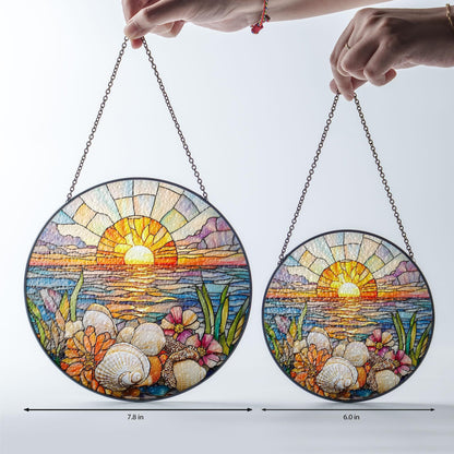 Stained Glass Sunrise Suncatcher: Beach Window Hanging