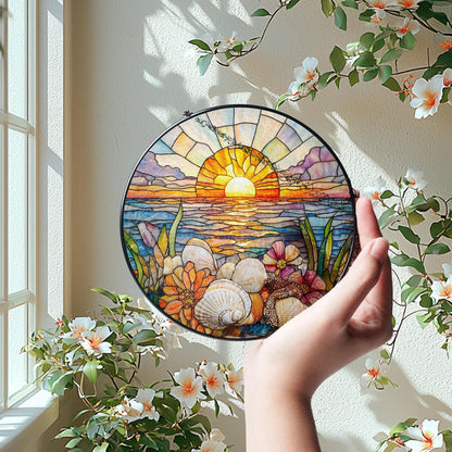 Stained Glass Sunrise Suncatcher: Beach Window Hanging