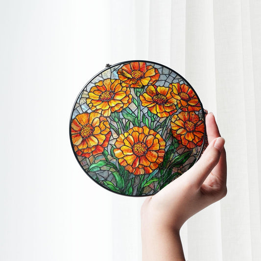 Marigold Flower Stained Glass Suncatcher: Birth Month Ornament