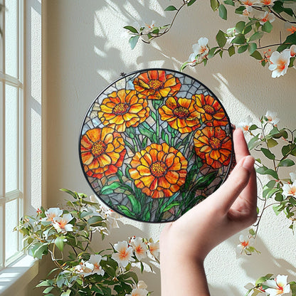 Marigold Flower Stained Glass Suncatcher: Birth Month Ornament