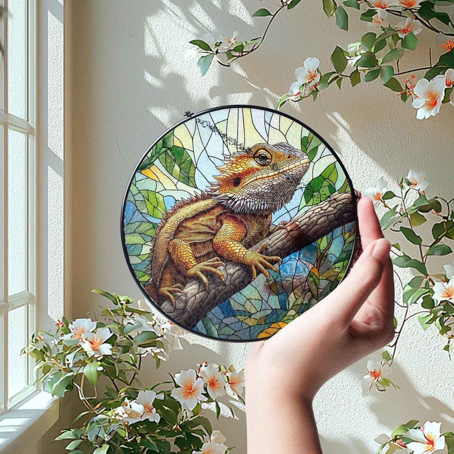 Bearded Dragon Stained Glass Suncatcher: Reptile Decor