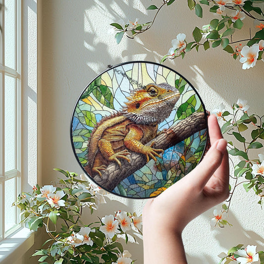 Bearded Dragon Stained Glass Suncatcher: Reptile Decor