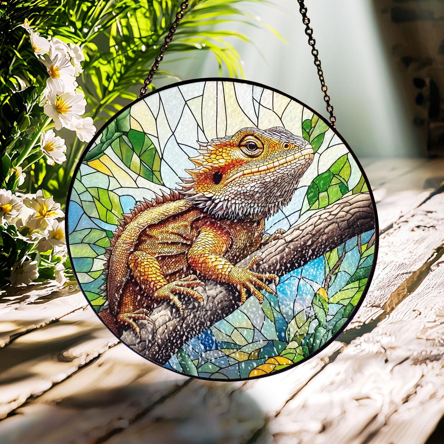 Bearded Dragon Stained Glass Suncatcher: Reptile Decor
