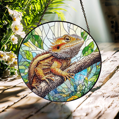 Bearded Dragon Stained Glass Suncatcher: Reptile Decor