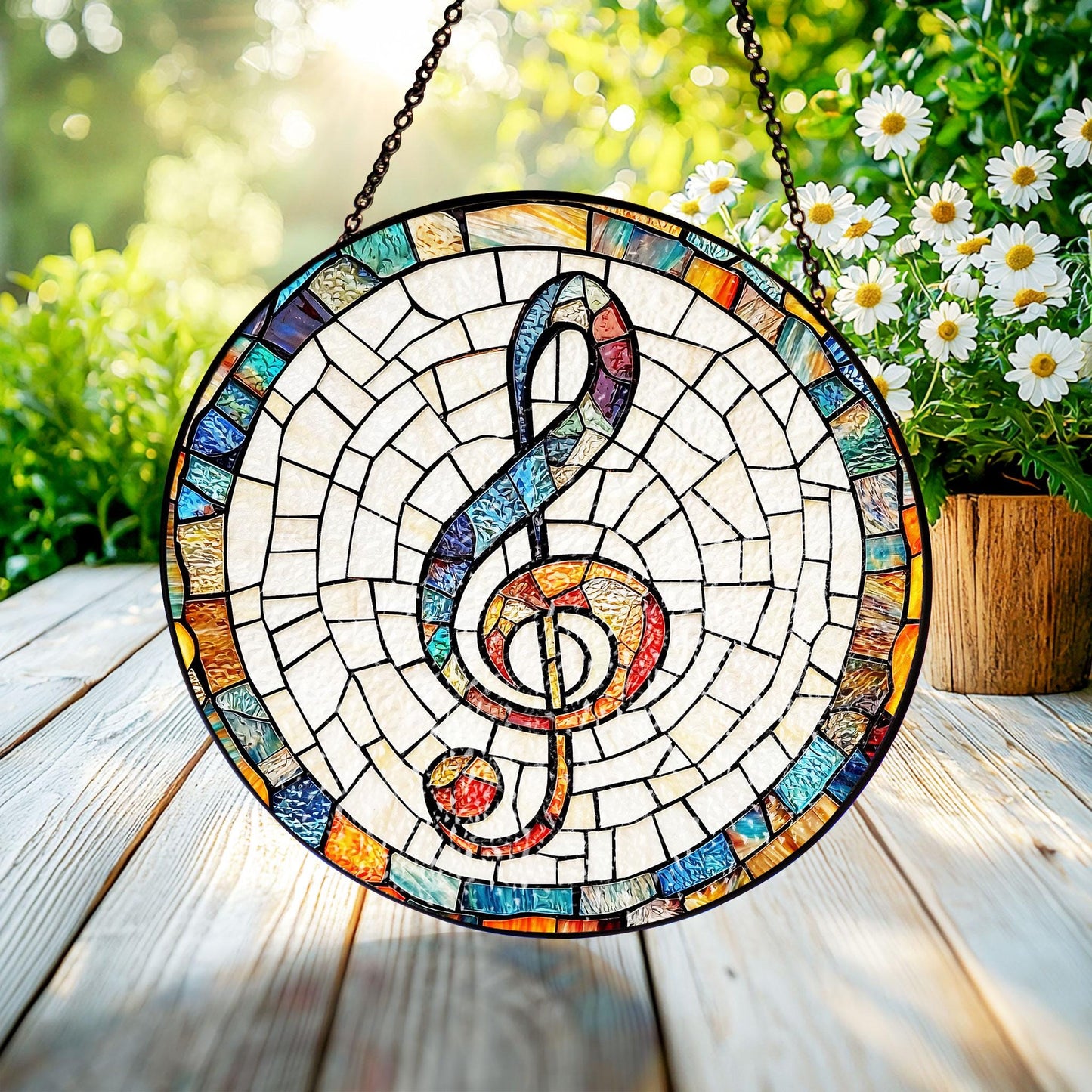 Musical Stained Glass Suncatcher: Music Decor Gift