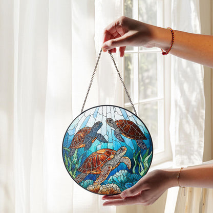 Sea Turtle Stained Glass Suncatcher: Nature Window Ornament