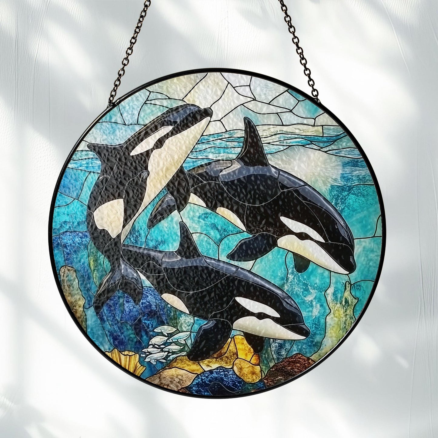 Orca Stained Glass Suncatcher: Whale Wall Art Decor