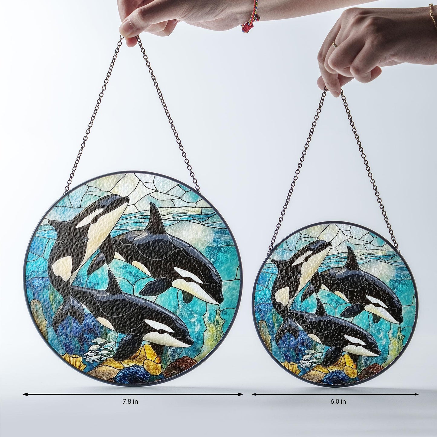 Orca Stained Glass Suncatcher: Whale Wall Art Decor