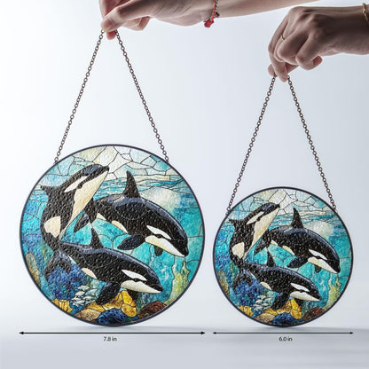 Orca Stained Glass Suncatcher: Whale Wall Art Decor