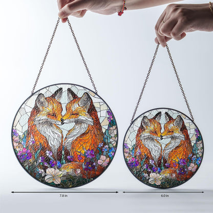 Fox Couple Stained Glass Suncatcher: Farmhouse Window Ornament