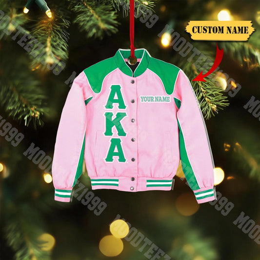Personalized AKA Christmas Ornament: Pink & Green Sorority Gift