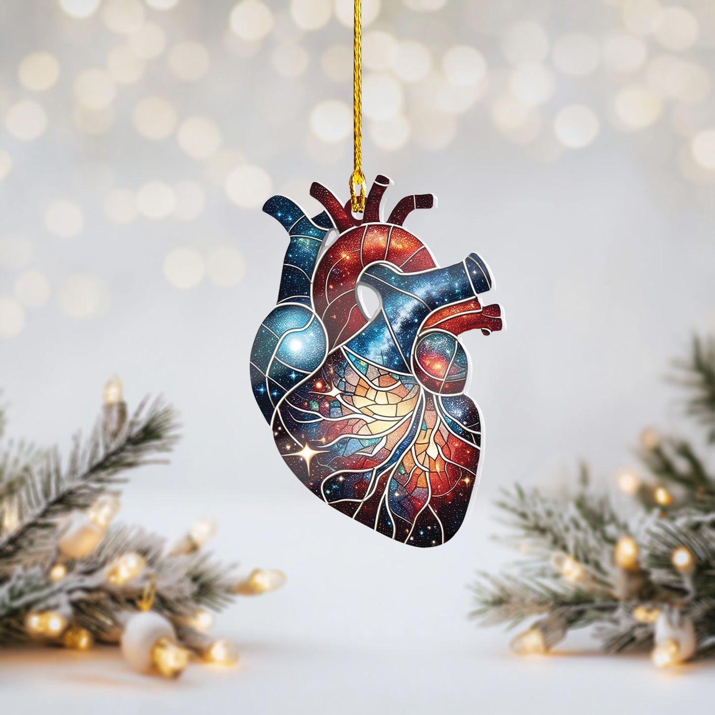 Anatomical Heart Christmas Ornament: Galaxy Design, Medical Gift