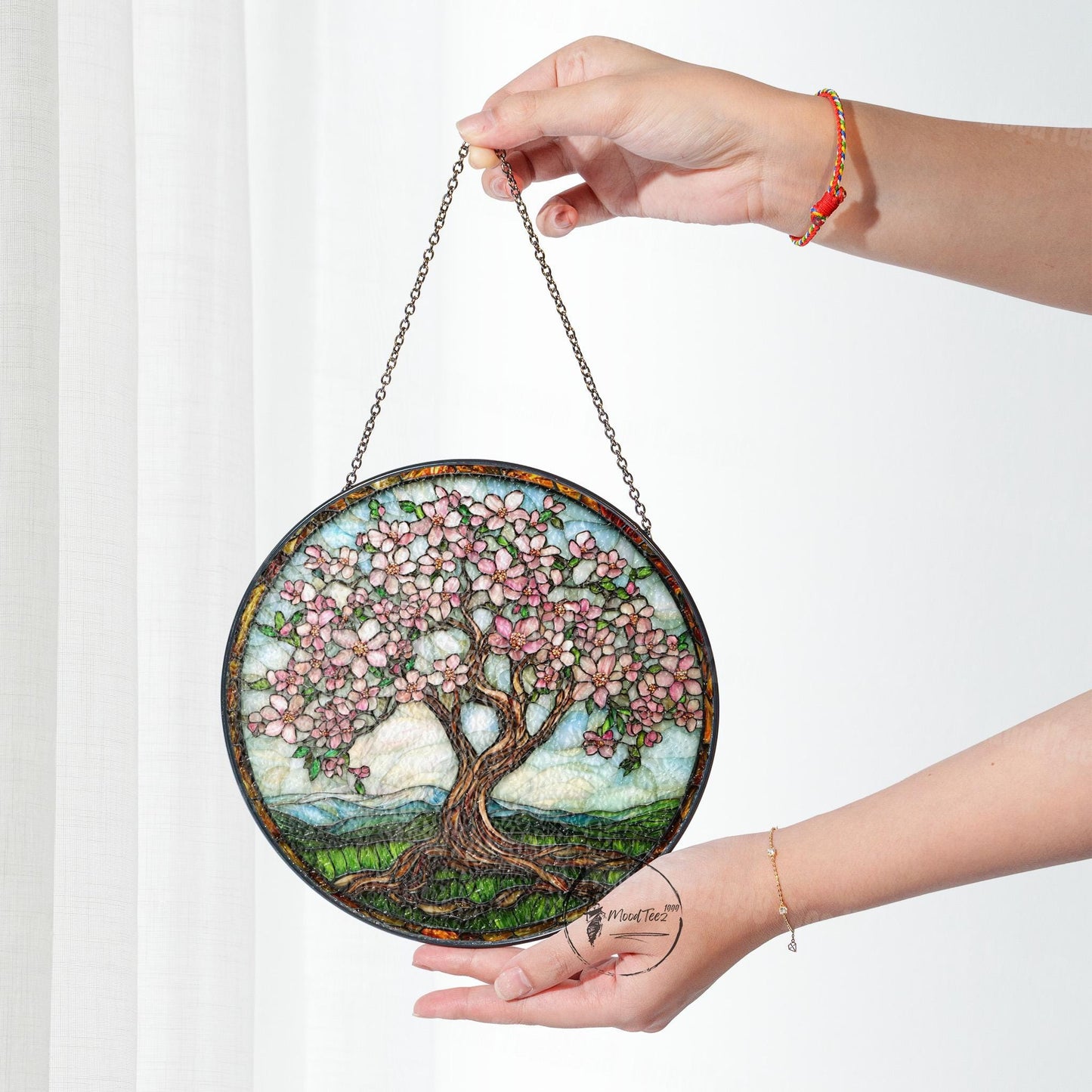 Magnolia Tree Stained Glass Suncatcher: Cherry Blossom Window Decor