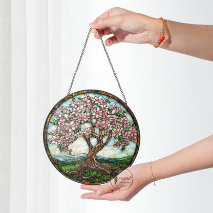 Magnolia Tree Stained Glass Suncatcher: Cherry Blossom Window Decor