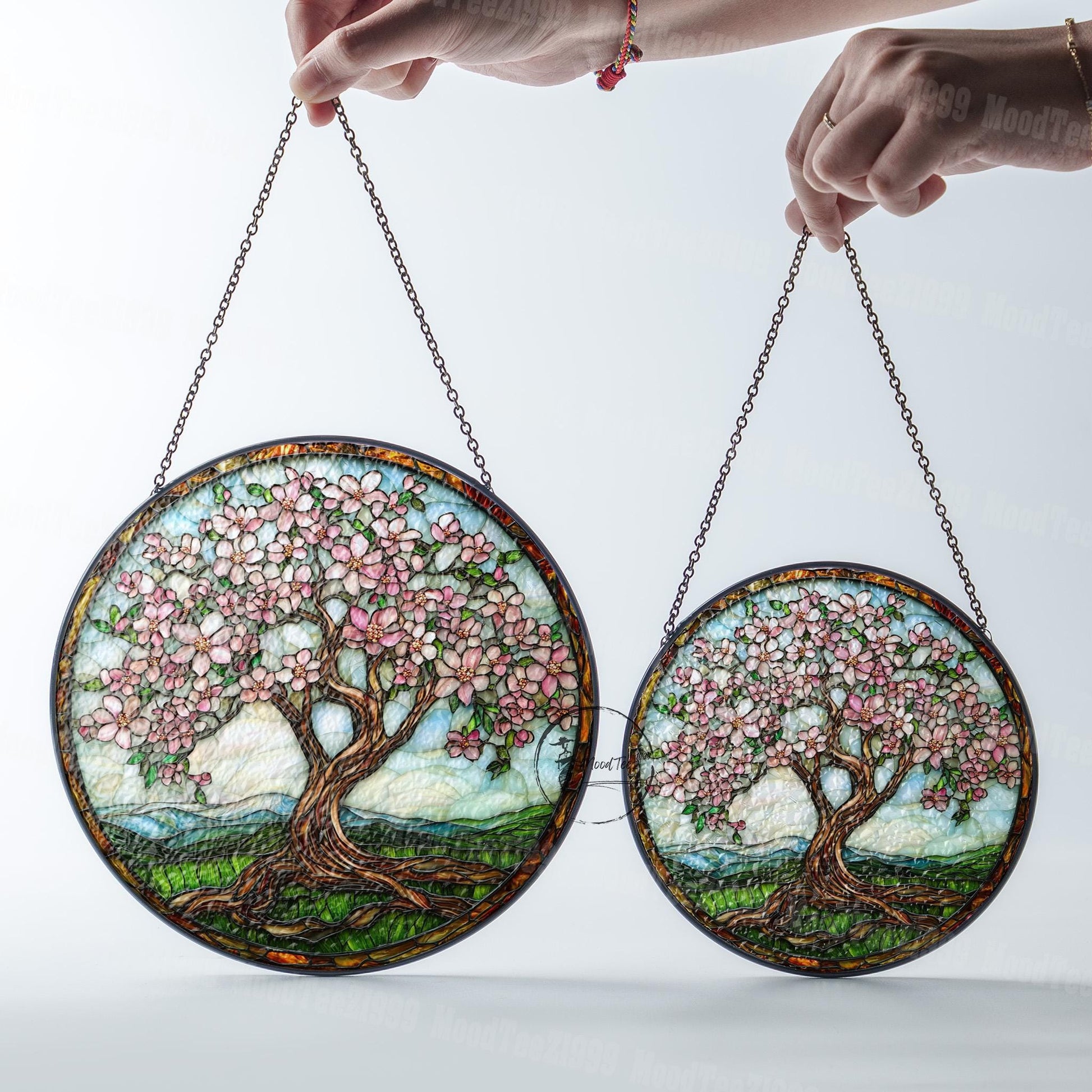 Magnolia Tree Stained Glass Suncatcher: Cherry Blossom Window Decor